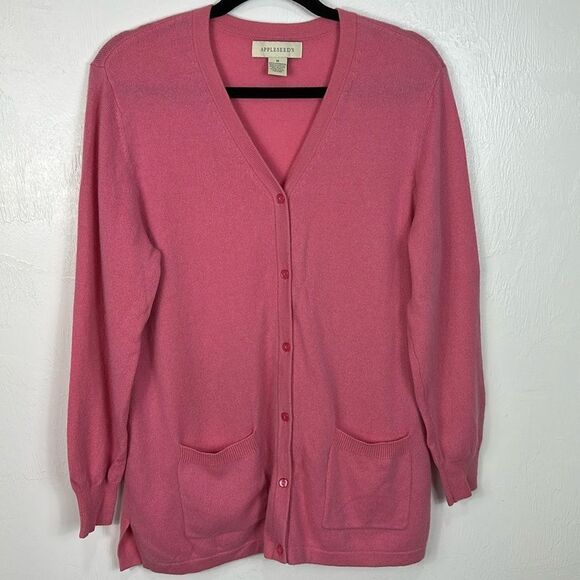 Appleseed’s Cashmere V-neck Cardigan Sweater With Pockets In Pink Size M - Picture 1 of 8